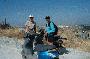 tina and dena getting ready to jump back on our mopeds in naxos